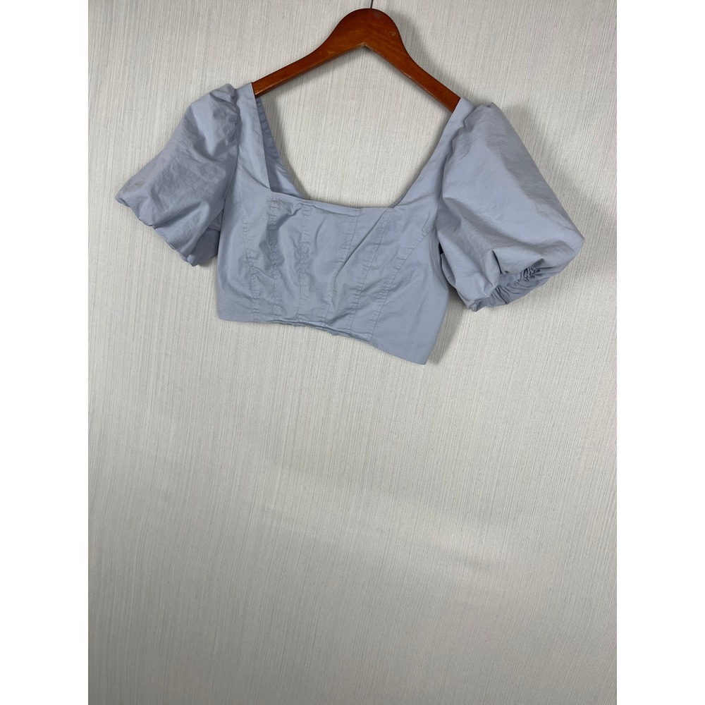 Coquette Puff Sleeve Crop Top F21 Womens S Blue Corset Square Neck Cottagecore